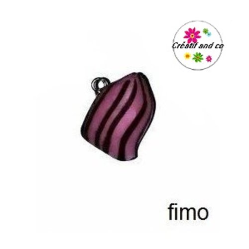 Berlingot rose/noir en fimo
