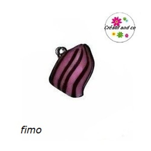 Breloque berlingot rose/noir en fimo