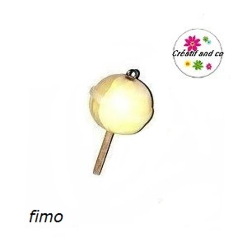 Breloque sucette ronde marbrée citron en fimo