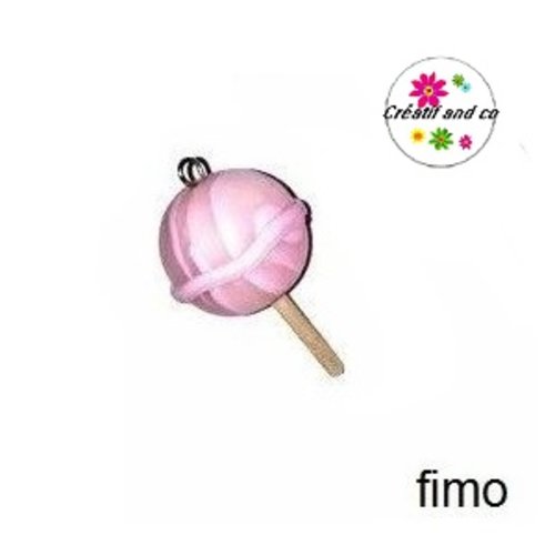 Sucette ronde marbrée fraise en fimo