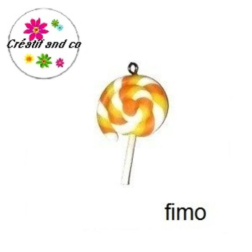 Sucette orange/blanc/jaune fimo