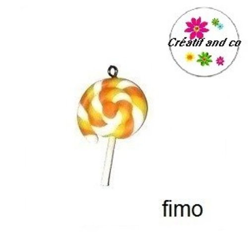 Sucette orange/blanc/jaune fimo