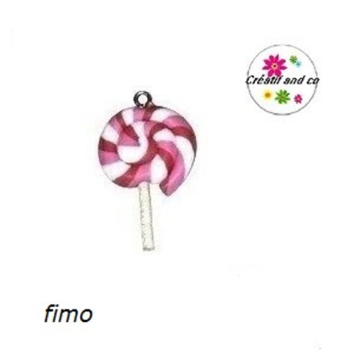 Breloque sucette rose/fuchsia et blanc fimo