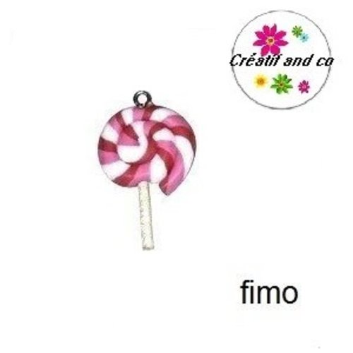 Sucette rose/fuchsia et blanc fimo