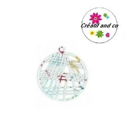 Breloque filigrane cercle coloré 23mm