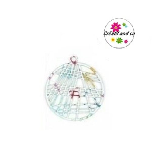 Breloque filigrane cercle coloré 23mm