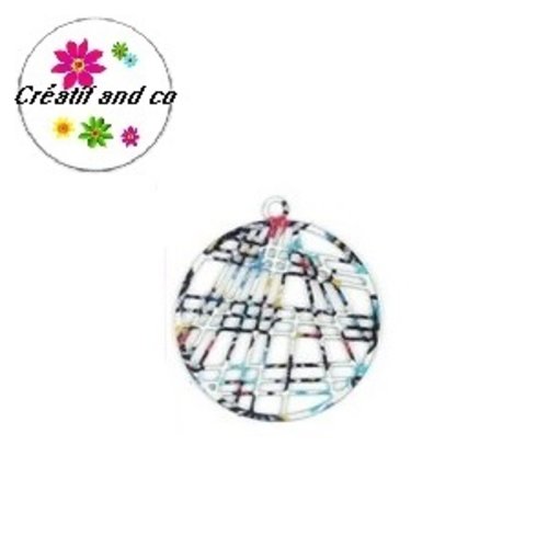 Breloque filigrane cercle coloré 23mm