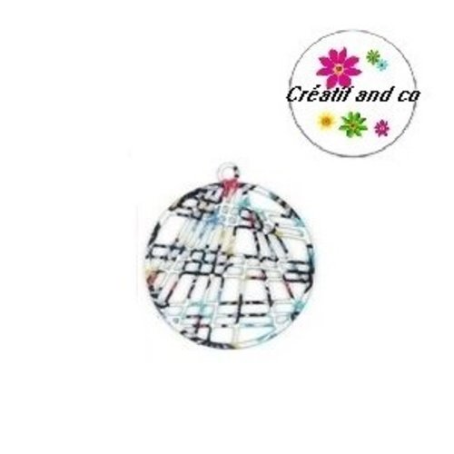 Breloque filigrane cercle coloré 23mm