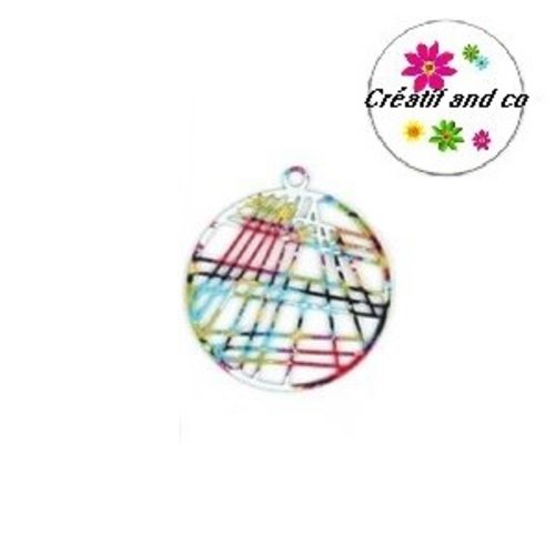 Breloque filigrane cercle coloré 23mm