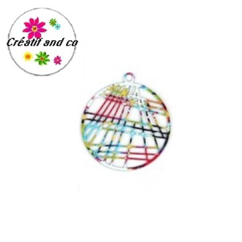 Breloque filigrane cercle coloré 23mm