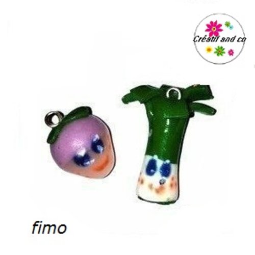 Breloque navet et poireau kawaii fimo