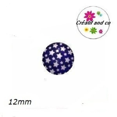 X2 cabochons étoiles blanches sur fond bleu 12mm