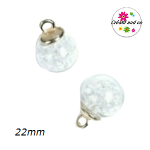 Pendentif globe en verre cristaux blanc 22mm