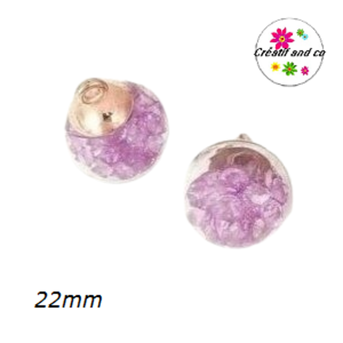Pendentif globe en verre cristaux parme 22mm