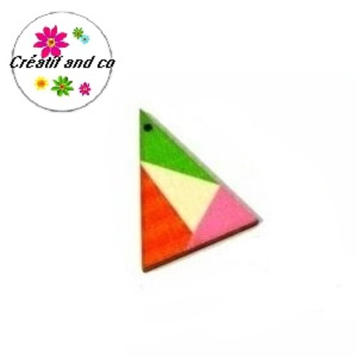 Pendentif triangle bois motif graphique 39mm