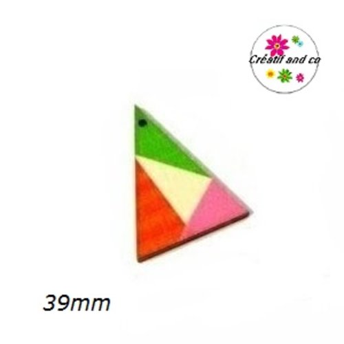 Pendentif triangle bois motif graphique 39mm