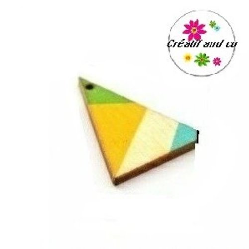 Pendentif triangle bois motif graphique 39mm
