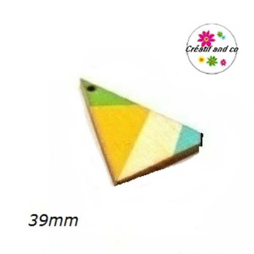 Pendentif triangle bois motif graphique 39mm