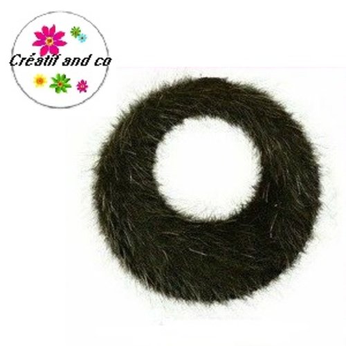 Pendentif cercle fausse fourrure kaki
