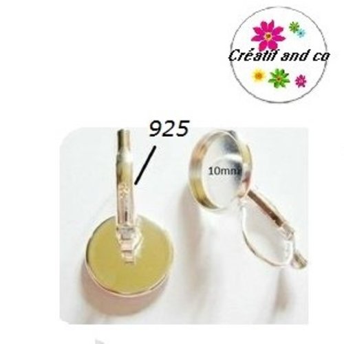 Boucle d'oreille argent 925 pour cabochon 10mm