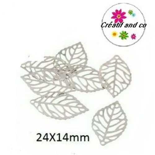 Breloque feuille argentée 24mm