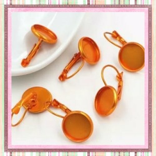 Supports boucle d'oreille orange métallique pour cabochon 12mm
