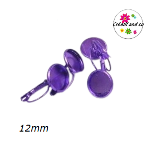 Boucle d'oreille mauve métallique pour cabochon 12mm