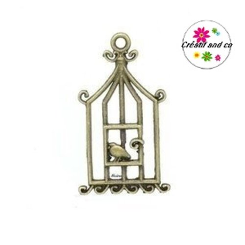 Breloque cage à oiseau bronze