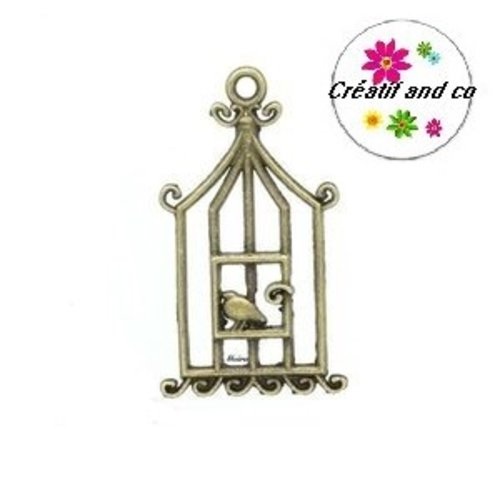 Breloque cage à oiseau bronze