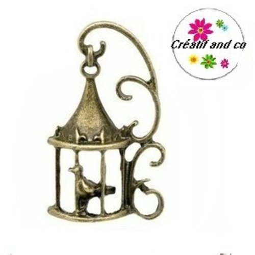 Breloque cage à oiseau lanterne bronze