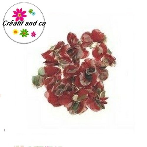 Pendentif gland tissu rouge fleuri 50mm