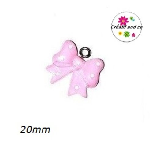 Breloque noeud rose pois blanc