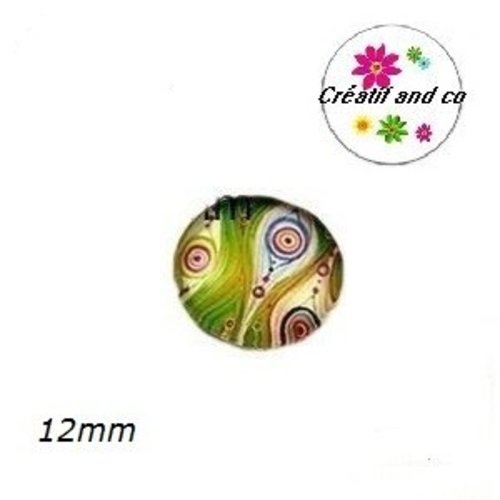 X2 cabochons motif queue de paon coloré 12mm