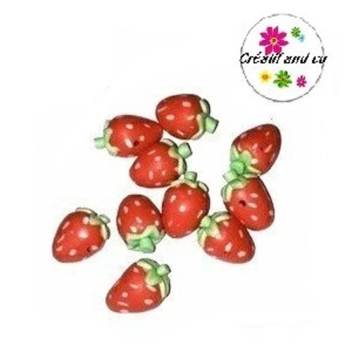 Perle fraise fimo 18mm