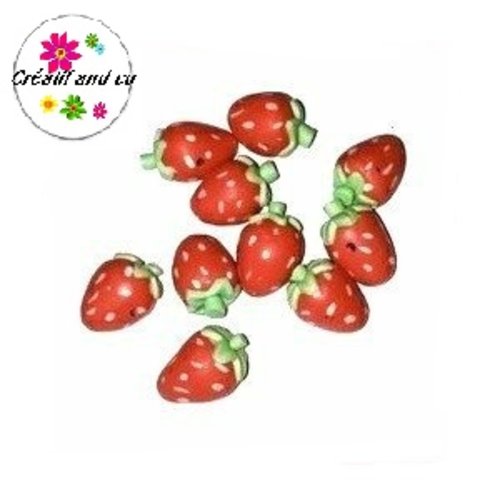 Perle fraise fimo 18mm