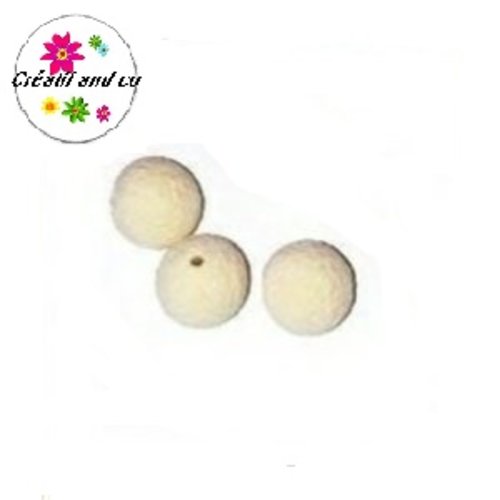 Perle ronde granuleuse beige fimo 14mm
