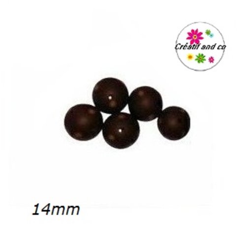 Perle ronde marron pois orange fimo 14mm