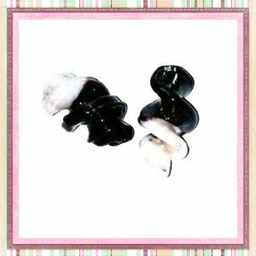 Perle torsadée noire/blanche en verre 28mm