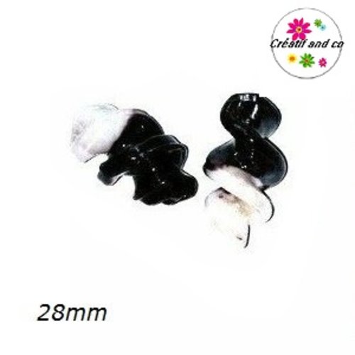 Perle torsadée noire/blanche en verre 28mm