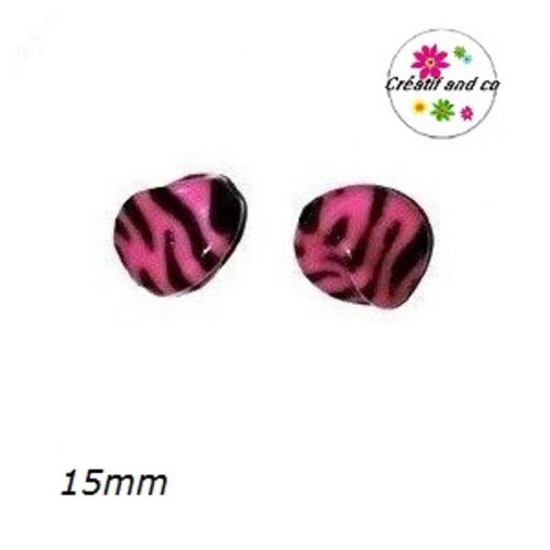 Perle zébrée fuchsia/noire 15mm