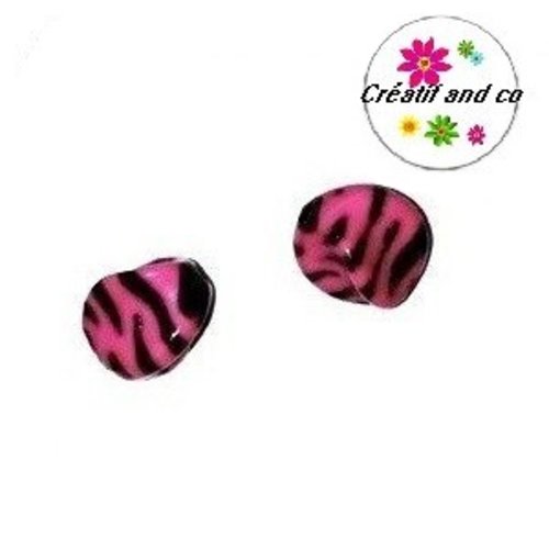 Perle zébrée fuchsia/noire 15mm