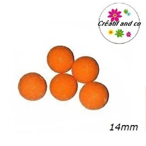 Perle ronde granuleuse orange fimo 14mm