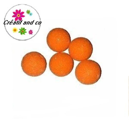 Perle ronde granuleuse orange fimo 14mm