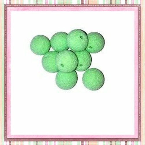 Perle ronde granuleuse vert clair fimo 14mm