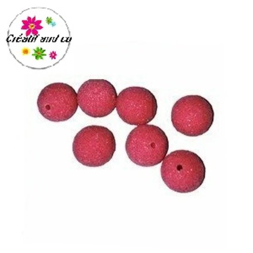 Perle ronde granuleuse rose bonbon fimo 14mm