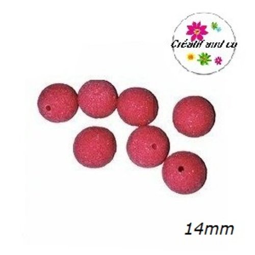 Perle ronde granuleuse rose bonbon fimo 14mm