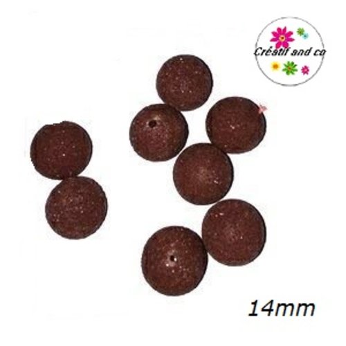 Perle ronde granuleuse marron fimo 14mm