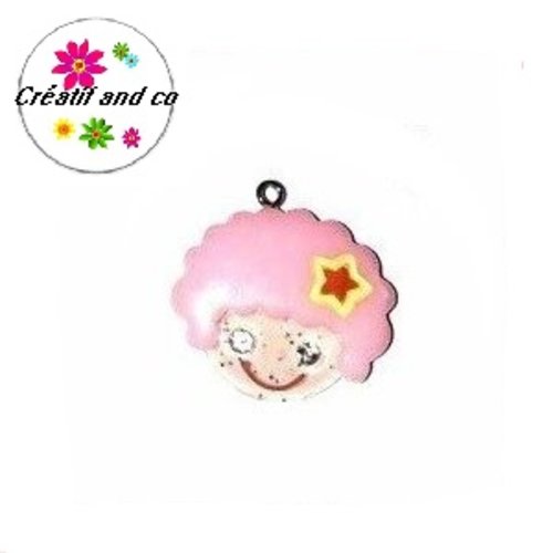 Tête girly cheveu rose 30mm