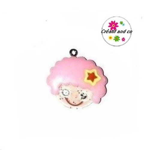 Tête girly cheveu rose 30mm