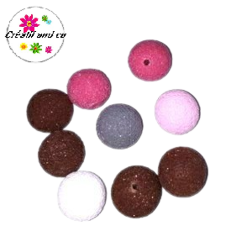 X9 perles rondes granuleuses mix fimo 14mm